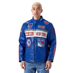 NHL NEW YORK RANGERS MEN'S MOTO JACKET (ROYAL BLUE/WHITE)