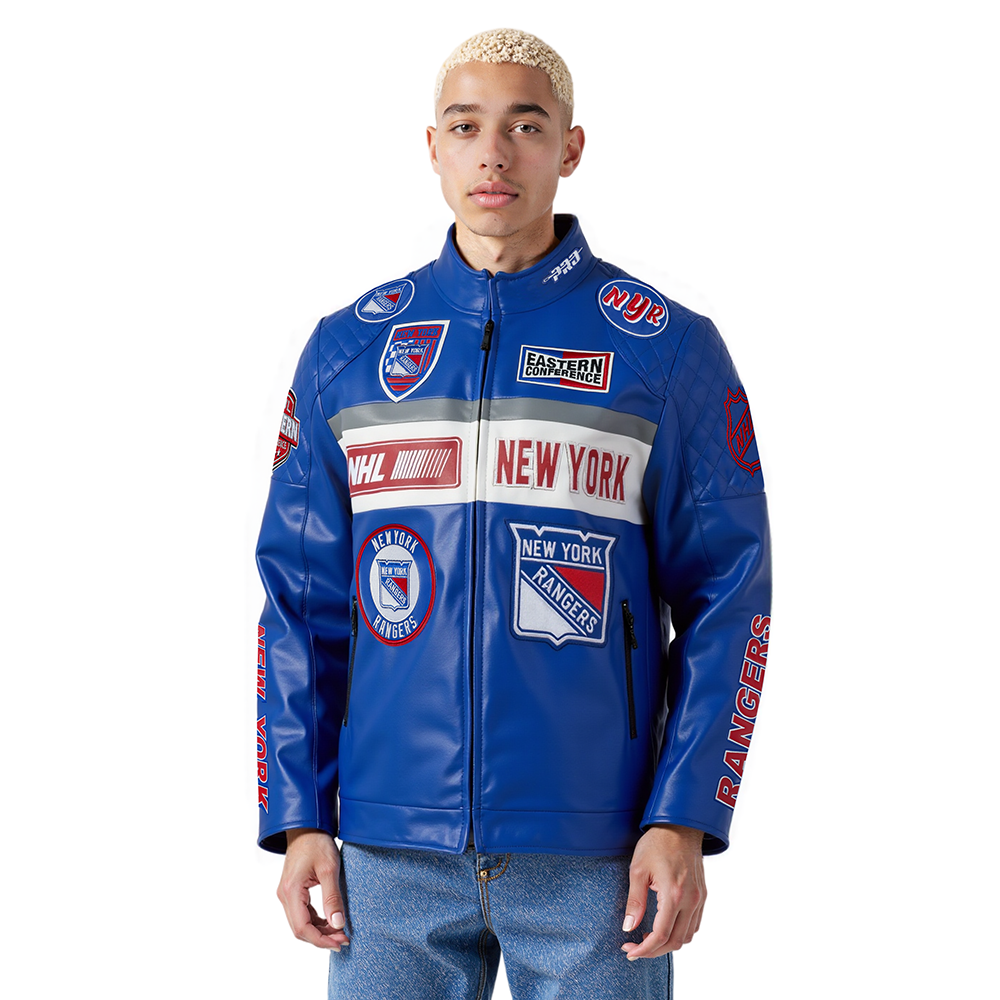 NHL NEW YORK RANGERS MEN'S MOTO JACKET (ROYAL BLUE/WHITE)
