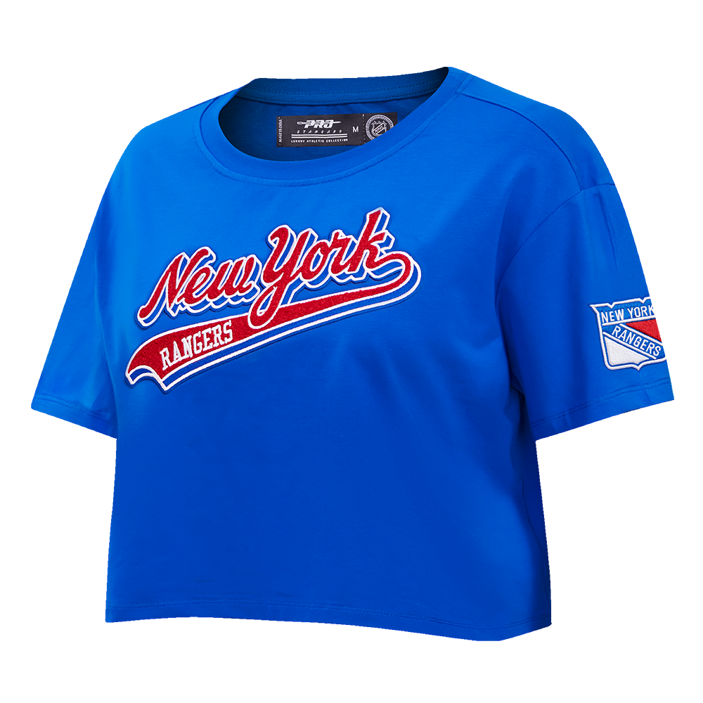 NHL NEW YORK RANGERS SCRIPT TAIL WOMEN'S SINGLE JERSEY BOXY TEE (ROYAL BLUE)