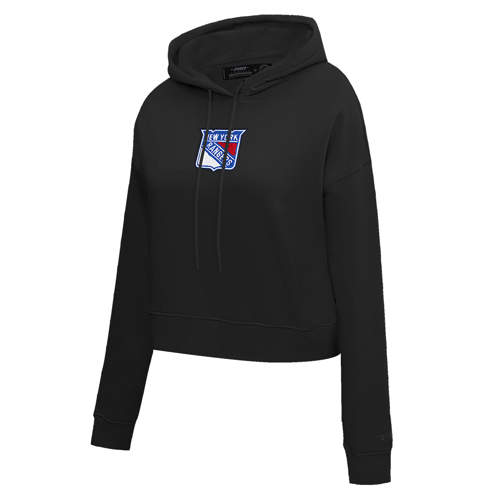 NHL NEW YORK RANGERS CLASSIC WOMEN'S FLEECE CROPPED PULLOVER HOODIE (BLACK)