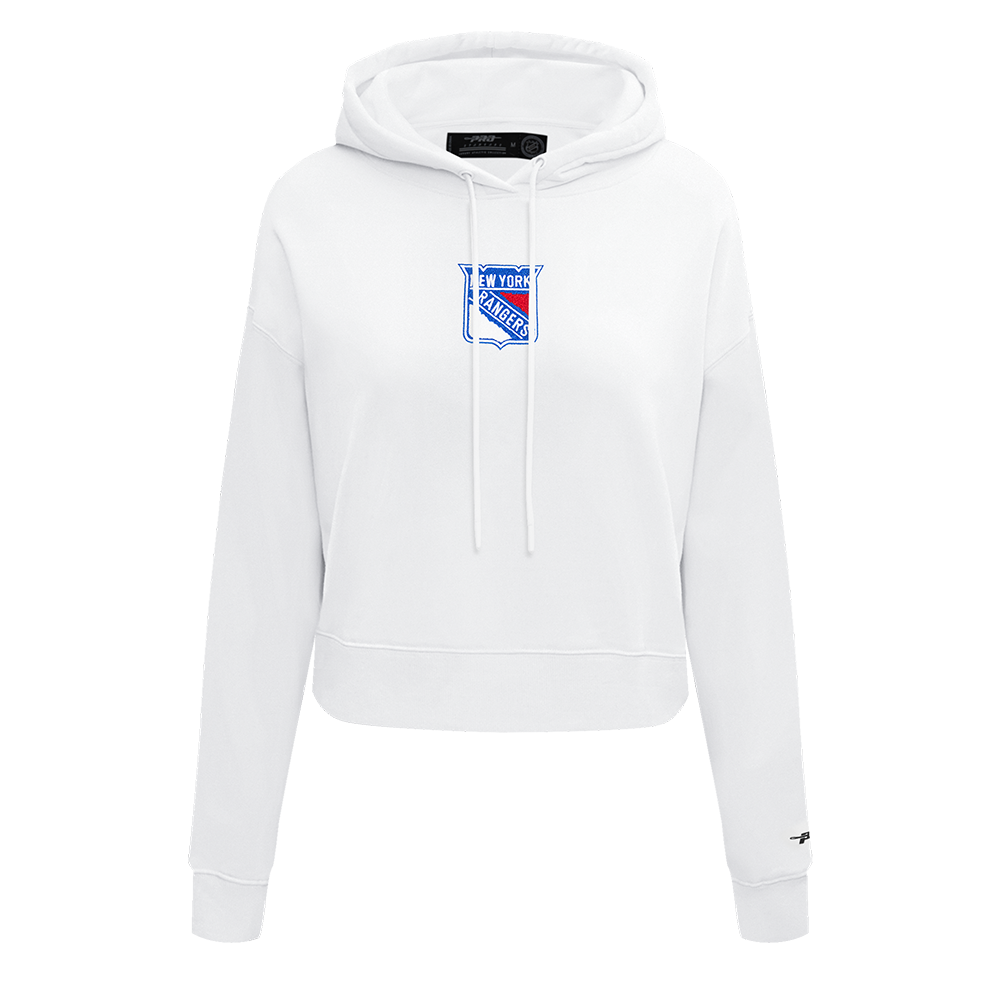 NHL NEW YORK RANGERS CLASSIC WOMEN'S FLEECE CROPPED PULLOVER HOODIE (WHITE)