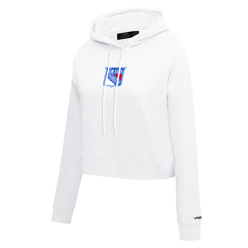 NHL NEW YORK RANGERS CLASSIC WOMEN'S FLEECE CROPPED PULLOVER HOODIE (WHITE)