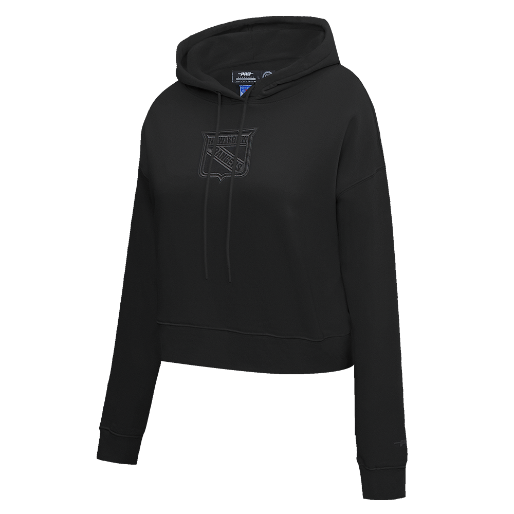 NHL NEW YORK RANGERS NEUTRAL WOMEN'S CROPPED PULLOVER HOODIE (BLACK)