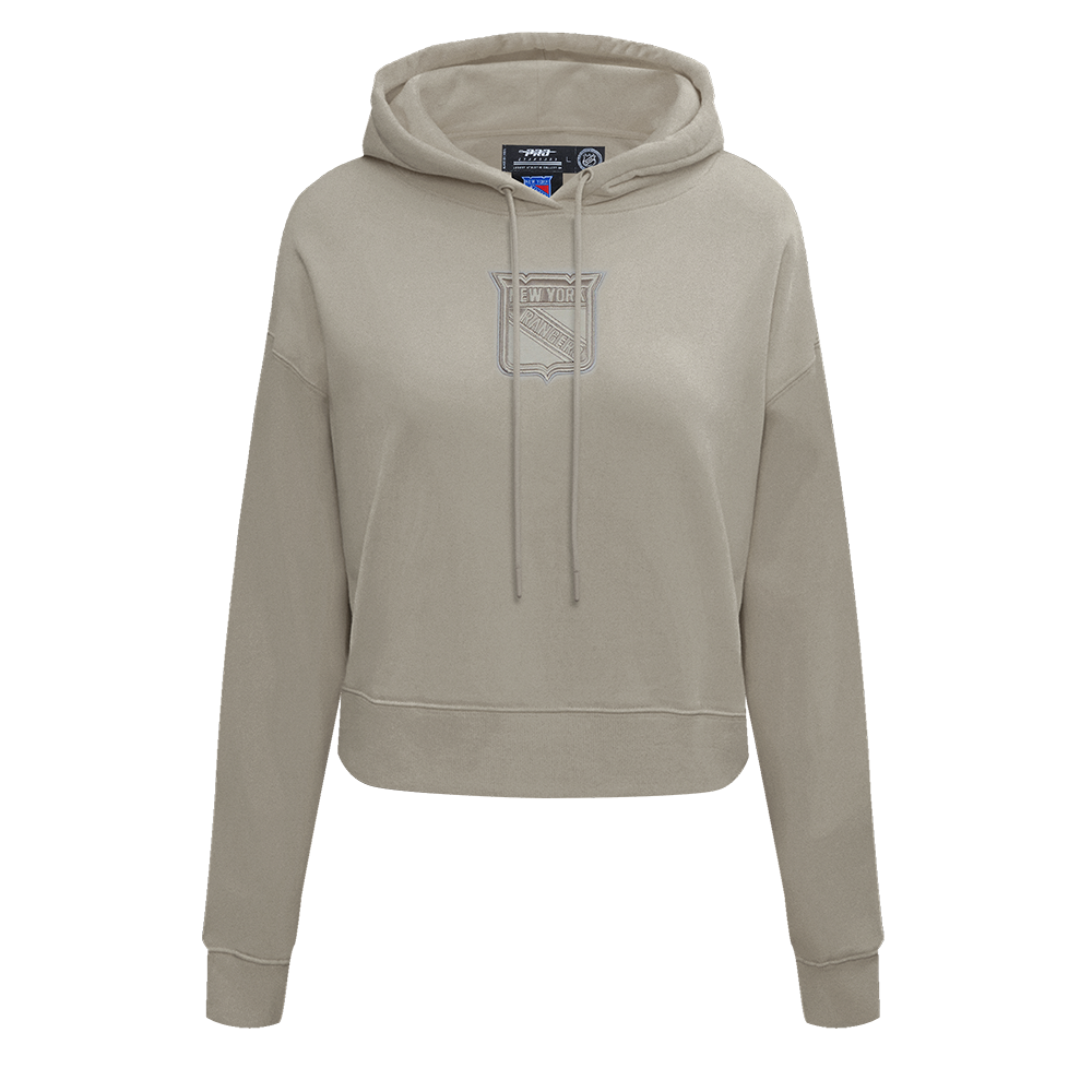NHL NEW YORK RANGERS NEUTRAL WOMEN'S CROPPED PULLOVER HOODIE (TAUPE)