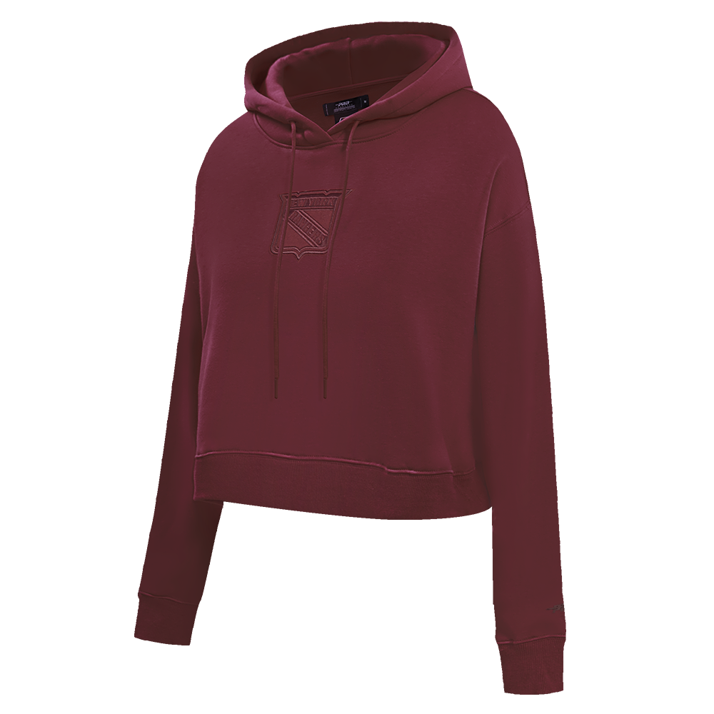 NHL NEW YORK RANGERS NEUTRAL CROPPED FLEECE PULLOVER HOODIE (WINE)