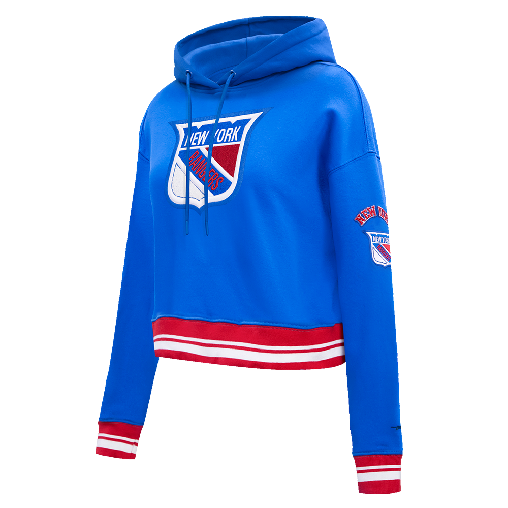 NHL NEW YORK RANGERS RETRO CLASSIC WOMEN'S RIB CROPPED PULLOVER HOODIE (ROYAL BLUE/RED)