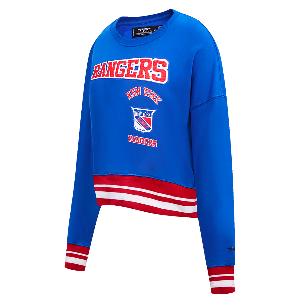 NHL NEW YORK RANGERS RETRO CLASSIC WOMEN'S RIB CREWNECK (ROYAL BLUE/RED)