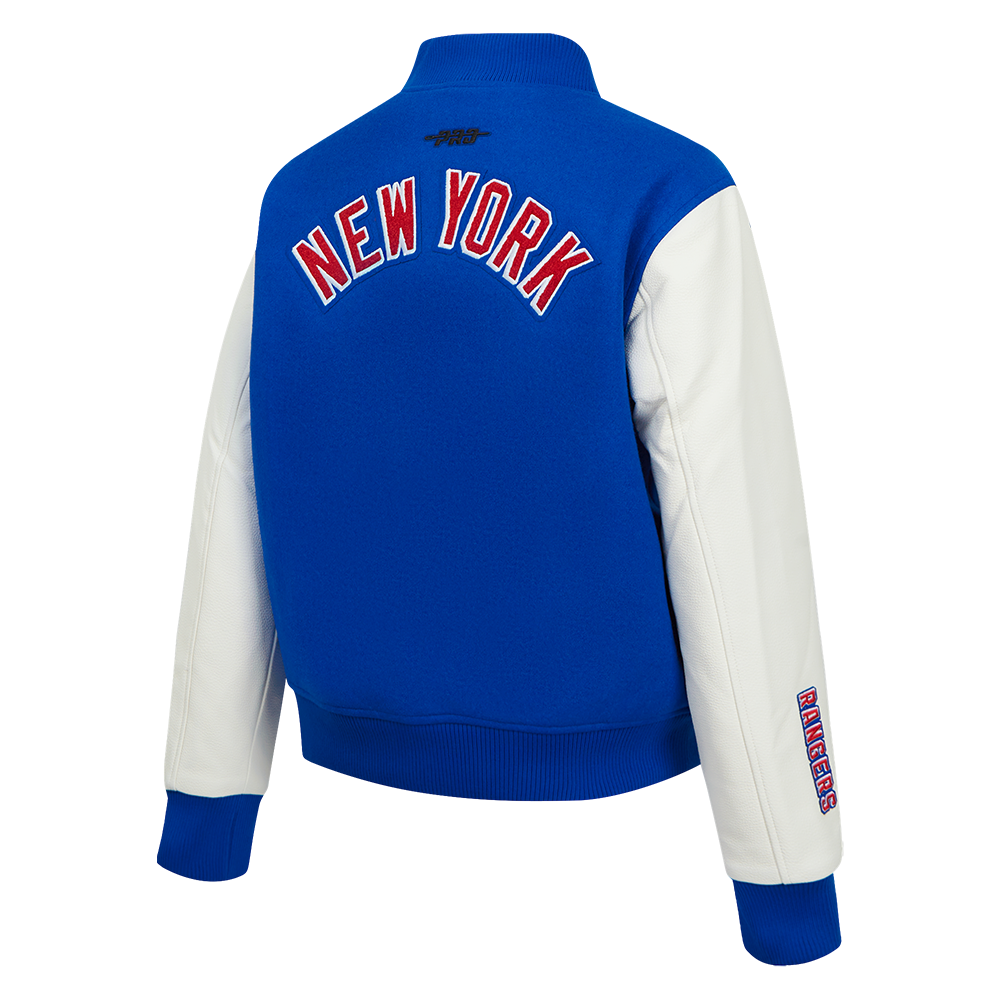 NHL NEW YORK RANGERS CLASSIC BLOUSON COLLÉGIAL POUR FEMME (BLEU ROYAL/BLANC)