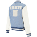 NHL NEW YORK RANGERS VARSITY BLUES WOMEN'S DENIM VARSITY JACKET (DENIM/LINEN)