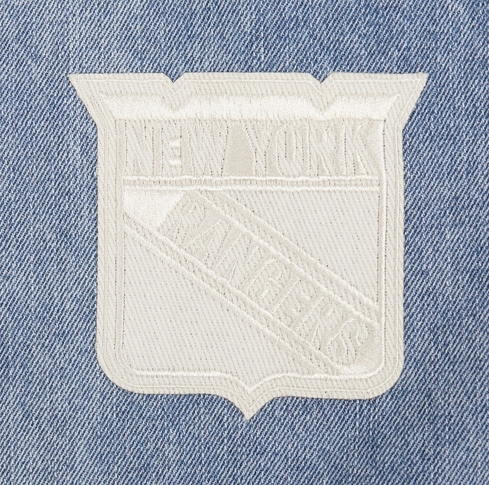 NHL NEW YORK RANGERS VARSITY BLUES WOMEN'S DENIM VARSITY JACKET (DENIM/LINEN)