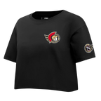 NHL OTTAWA SENATORS CLASSIC T-SHIRT EN JERSEY SIMPLE À COUPE CARRÉE POUR FEMME (NOIR)