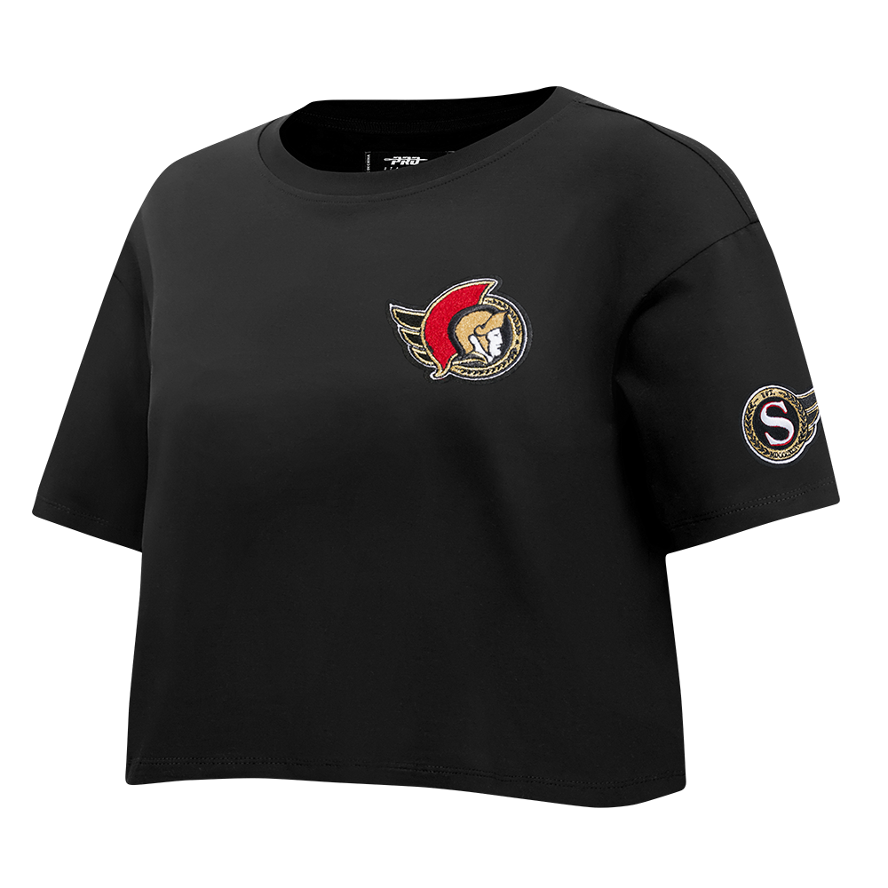NHL OTTAWA SENATORS CLASSIC T-SHIRT EN JERSEY SIMPLE À COUPE CARRÉE POUR FEMME (NOIR)