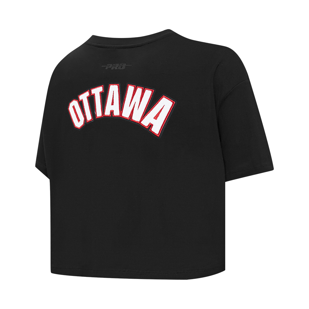 NHL OTTAWA SENATORS CLASSIC T-SHIRT EN JERSEY SIMPLE À COUPE CARRÉE POUR FEMME (NOIR)