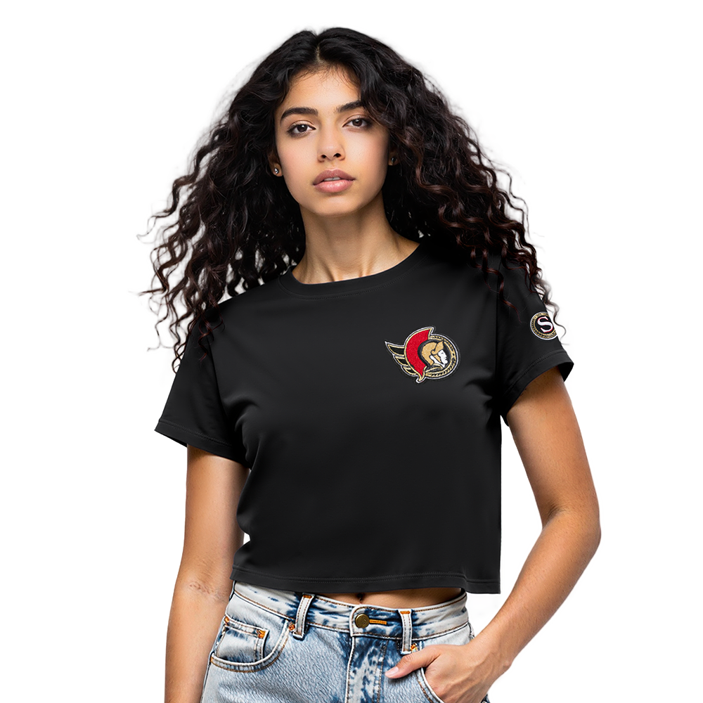 NHL OTTAWA SENATORS CLASSIC T-SHIRT EN JERSEY SIMPLE À COUPE CARRÉE POUR FEMME (NOIR)