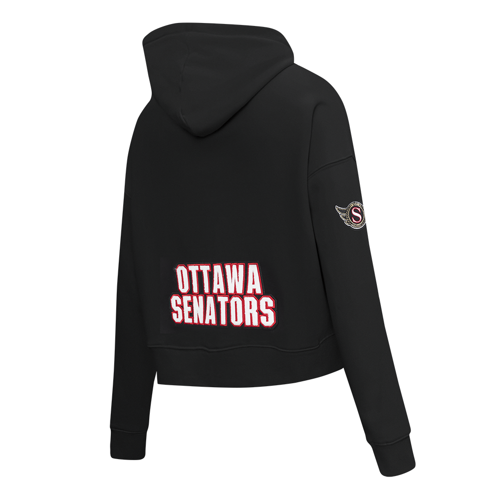 NHL OTTAWA SENATORS CLASSIC CHANDAIL À CAPUCHON COURT EN MOLLETON POUR FEMME (NOIR)