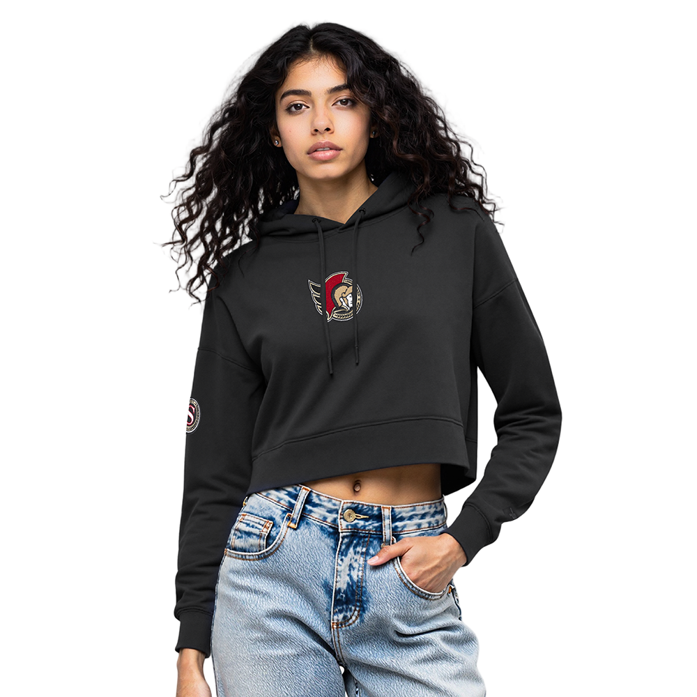NHL OTTAWA SENATORS CLASSIC CHANDAIL À CAPUCHON COURT EN MOLLETON POUR FEMME (NOIR)