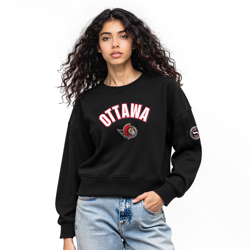 NHL OTTAWA SENATORS CLASSIC CHANDAIL À COL ROND EN MOLLETON POUR FEMME (NOIR)