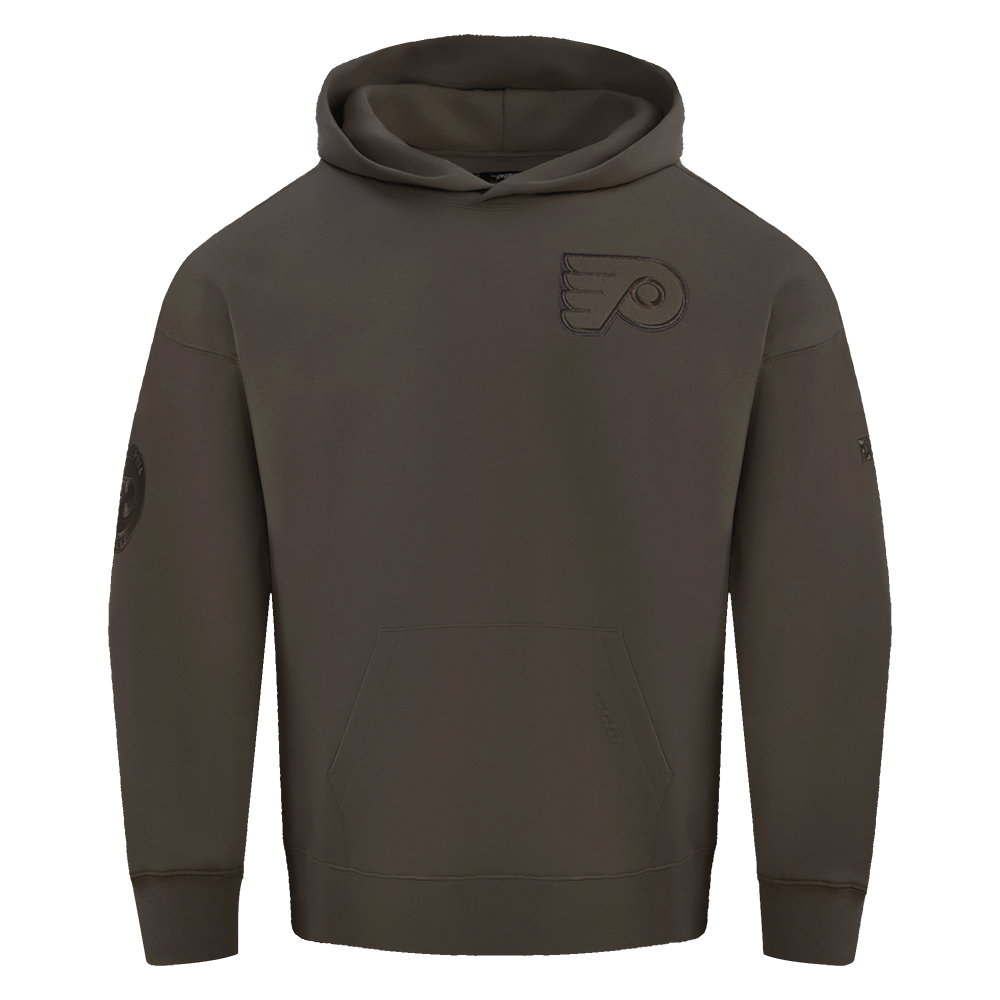 NHL PHILADELPHIA FLYERS NEUTRAL CHANDAIL À CAPUCHON EN MOLLETON À ÉPAULES TOMBANTES POUR HOMME (TAUPE FONCÉ)