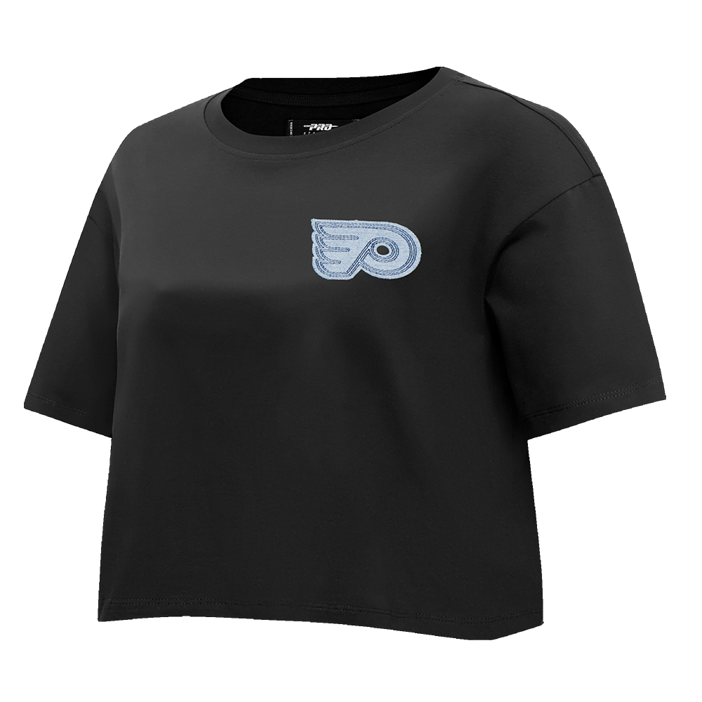 NHL PHILADELPHIA FLYERS VARSITY BLUES WOMEN'S BOXY TEE (BLACK)
