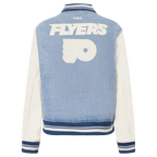 NHL PHILADELPHIA FLYERS VARSITY BLUES WOMEN'S DENIM VARSITY JACKET (DENIM/LINEN)