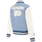 NHL PHILADELPHIA FLYERS VARSITY BLUES WOMEN'S DENIM VARSITY JACKET (DENIM/LINEN)
