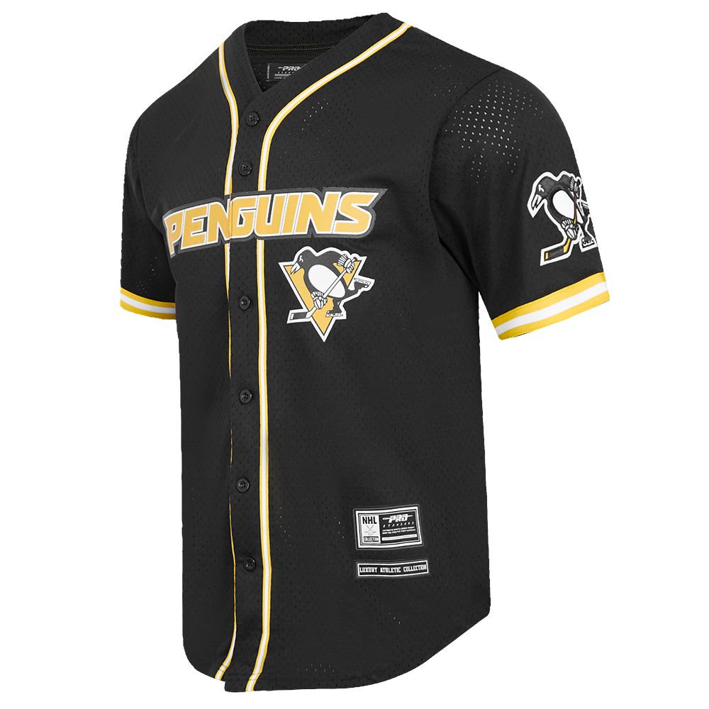 NHL PITTSBURGH PENGUINS CLASSIC MEN'S MESH BUTTON DOWN JERSEY (BLACK/YELLOW)