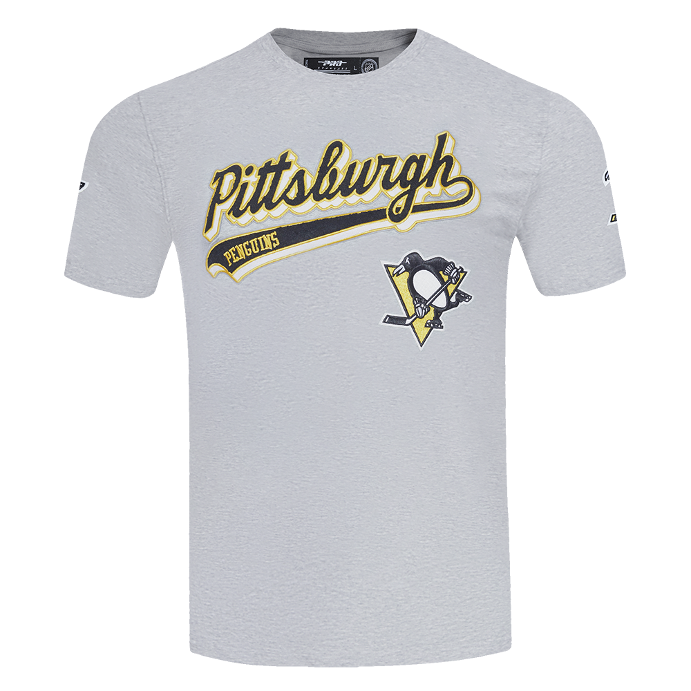 NHL PITTSBURGH PENGUINS SCRIPT TAIL T-SHIRT EN JERSEY SIMPLE POUR HOMME (GRIS CHINÉ)