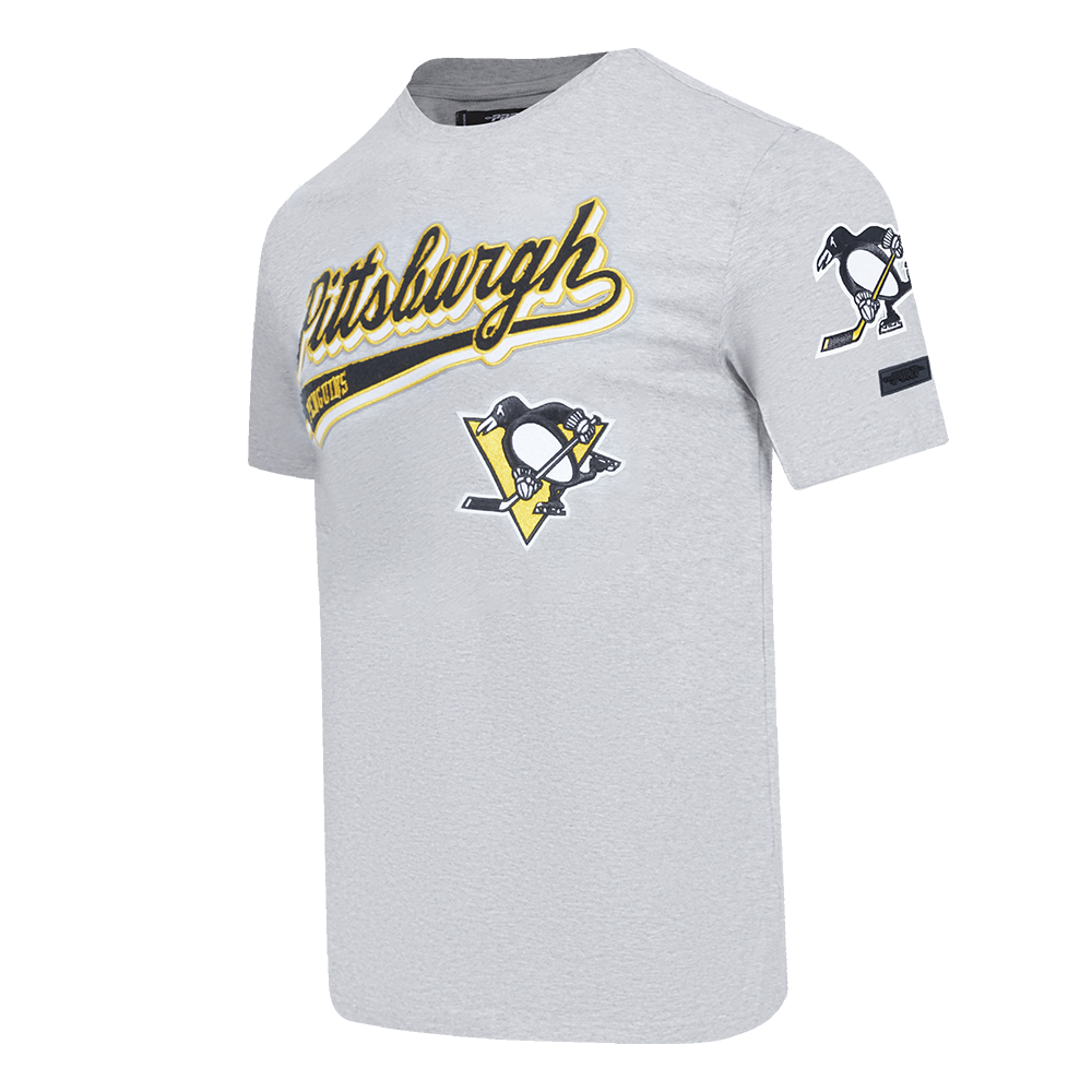 NHL PITTSBURGH PENGUINS SCRIPT TAIL T-SHIRT EN JERSEY SIMPLE POUR HOMME (GRIS CHINÉ)