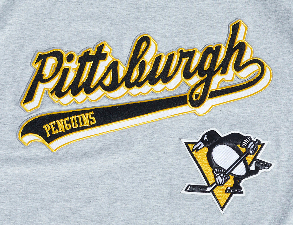 NHL PITTSBURGH PENGUINS SCRIPT TAIL T-SHIRT EN JERSEY SIMPLE POUR HOMME (GRIS CHINÉ)