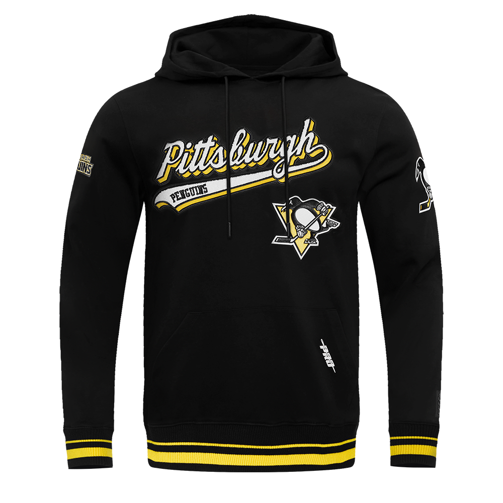 NHL PITTSBURGH PENGUINS SCRIPT TAIL MEN'S RIB FLC PO HOODIE (BLACK/YELLOW)