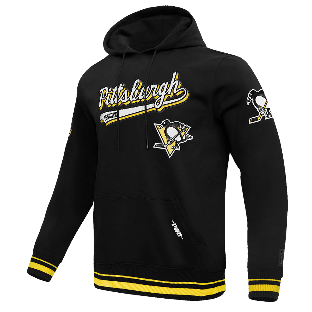 NHL PITTSBURGH PENGUINS SCRIPT TAIL MEN'S RIB FLC PO HOODIE (BLACK/YELLOW)