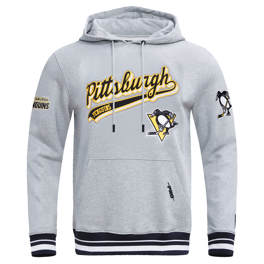 NHL PITTSBURGH PENGUINS SCRIPT TAIL MEN'S RIB FLC PO HOODIE (HEATHER GRAY/BLACK)