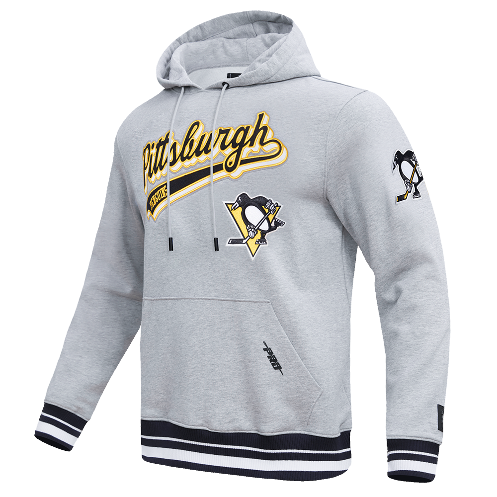 NHL PITTSBURGH PENGUINS SCRIPT TAIL MEN'S RIB FLC PO HOODIE (HEATHER GRAY/BLACK)