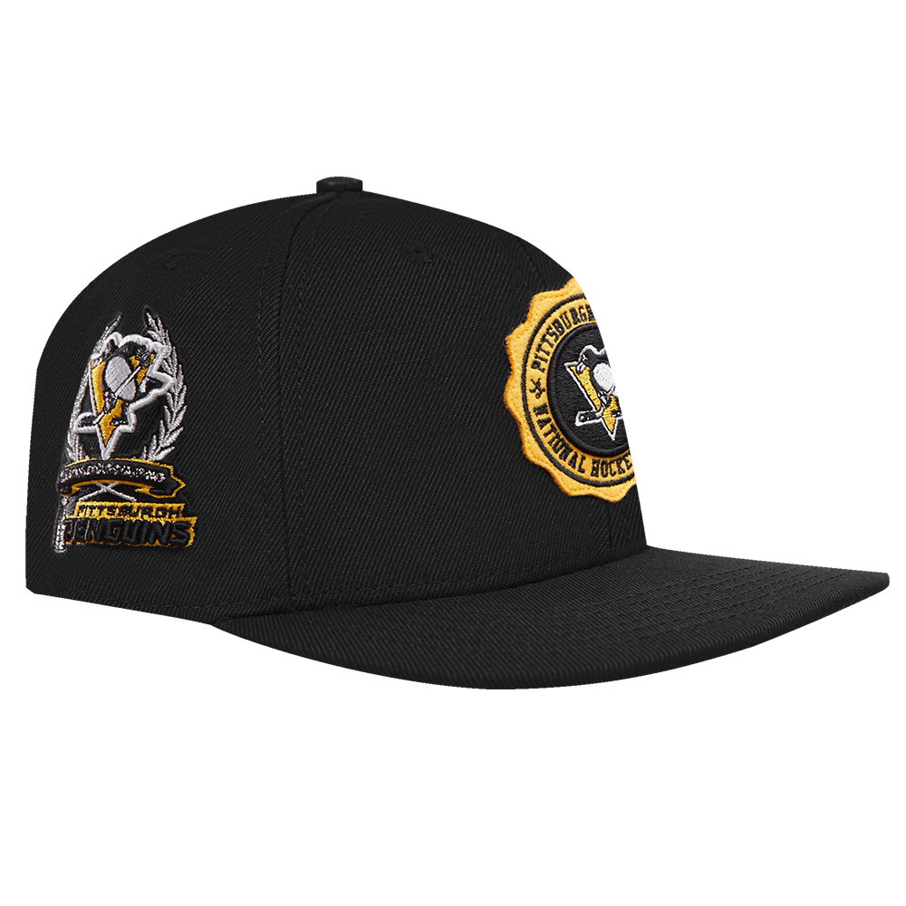 NHL PITTSBURGH PENGUINS CREST EMBLEM WOOL SNAPBACK HAT (BLACK)