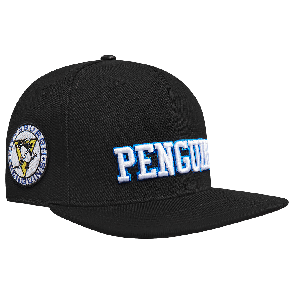 NHL PITTSBURGH PENGUINS RETRO CLASSIC UNISEX WORDMARK LOGO WOOL SNAPBAC (BLACK)