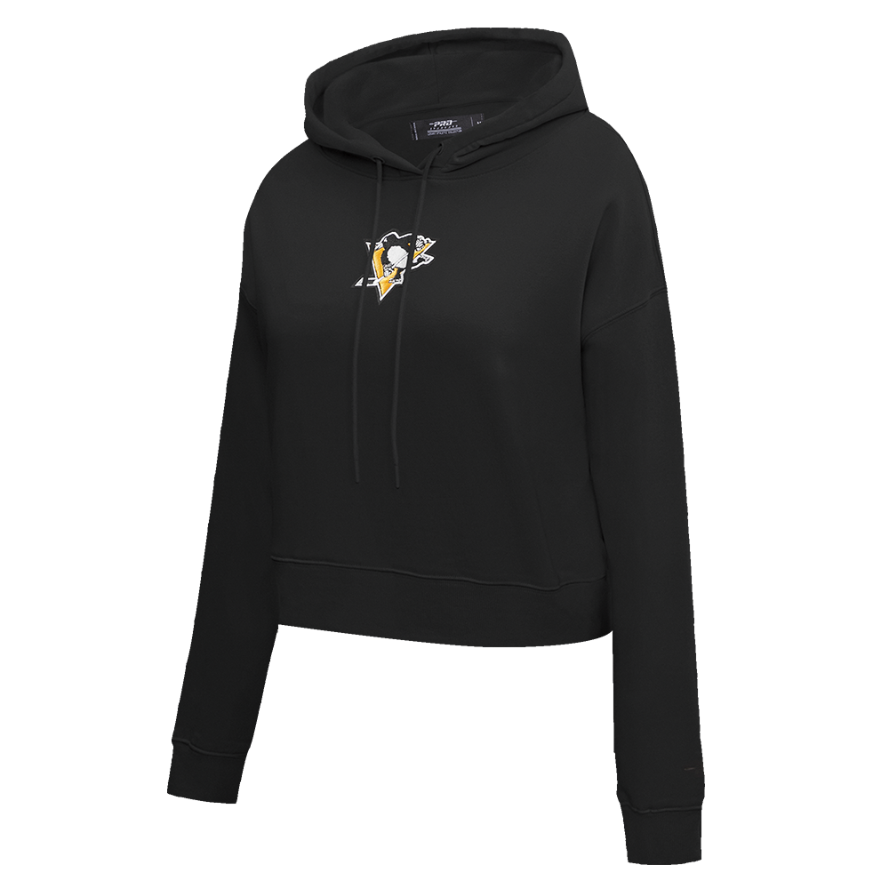 NHL PITTSBURGH PENGUINS CLASSIC WOMEN'S CROPPED PULLOVER HOODIE (BLACK)