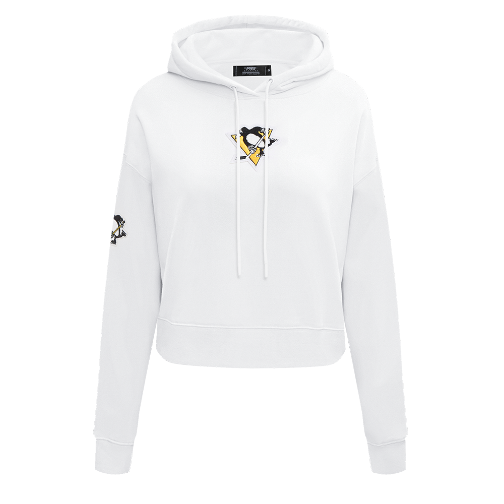 NHL PITTSBURGH PENGUINS CLASSIC WOMEN'S FLEECE CROPPED PULLOVER HOODIE (WHITE)