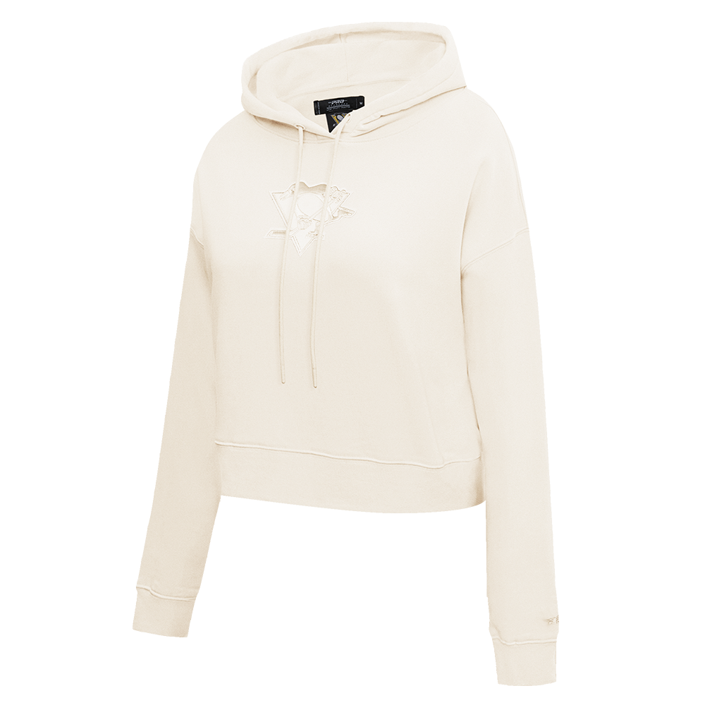 NHL PITTSBURGH PENGUINS NEUTRAL WOMEN'S CROPPED PULLOVER HOODIE (EGGSHELL)