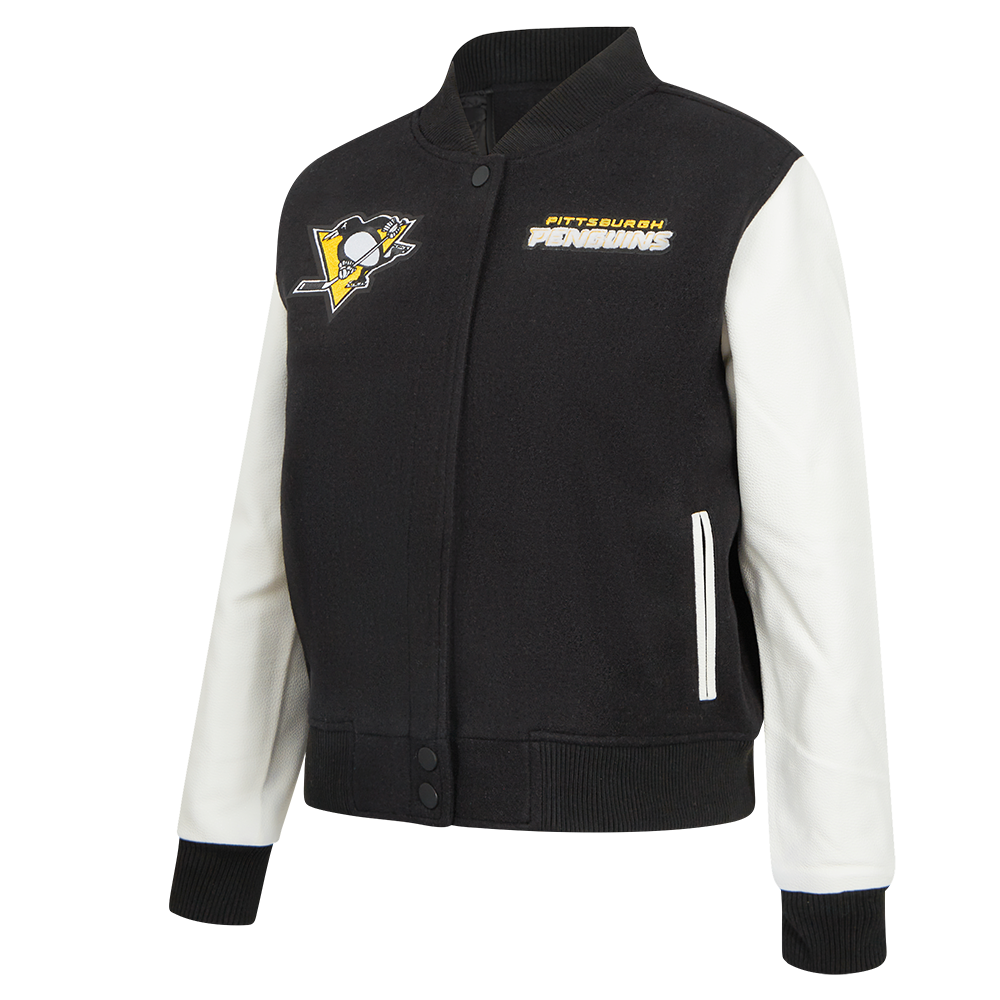 NHL PITTSBURGH PENGUINS CLASSIC BLOUSON COLLÉGIAL POUR FEMME (NOIR/BLANC)