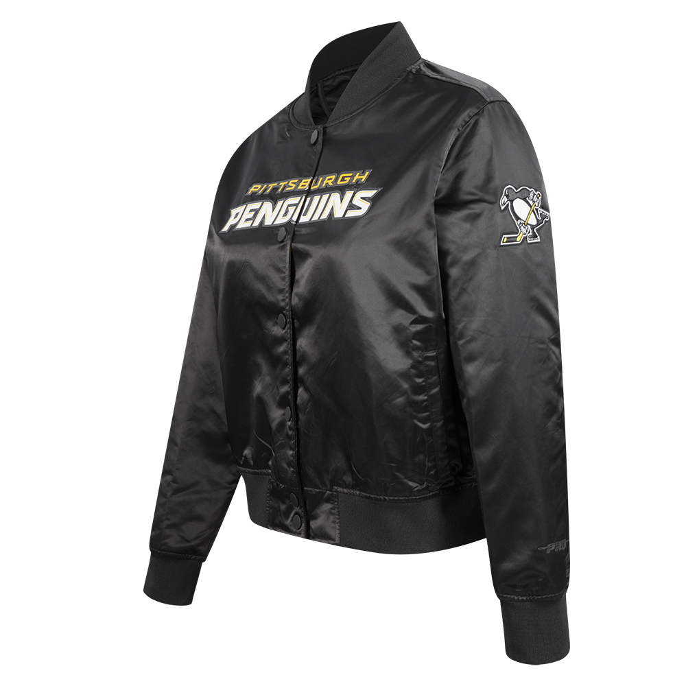 NHL PITTSBURGH PENGUINS CLASSIC BLOUSON EN SATIN POUR FEMME (NOIR)