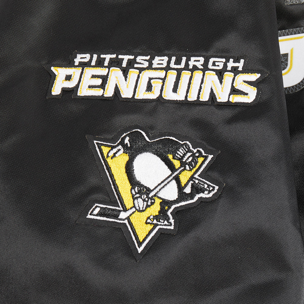 NHL PITTSBURGH PENGUINS CLASSIC BLOUSON EN SATIN POUR FEMME (NOIR)