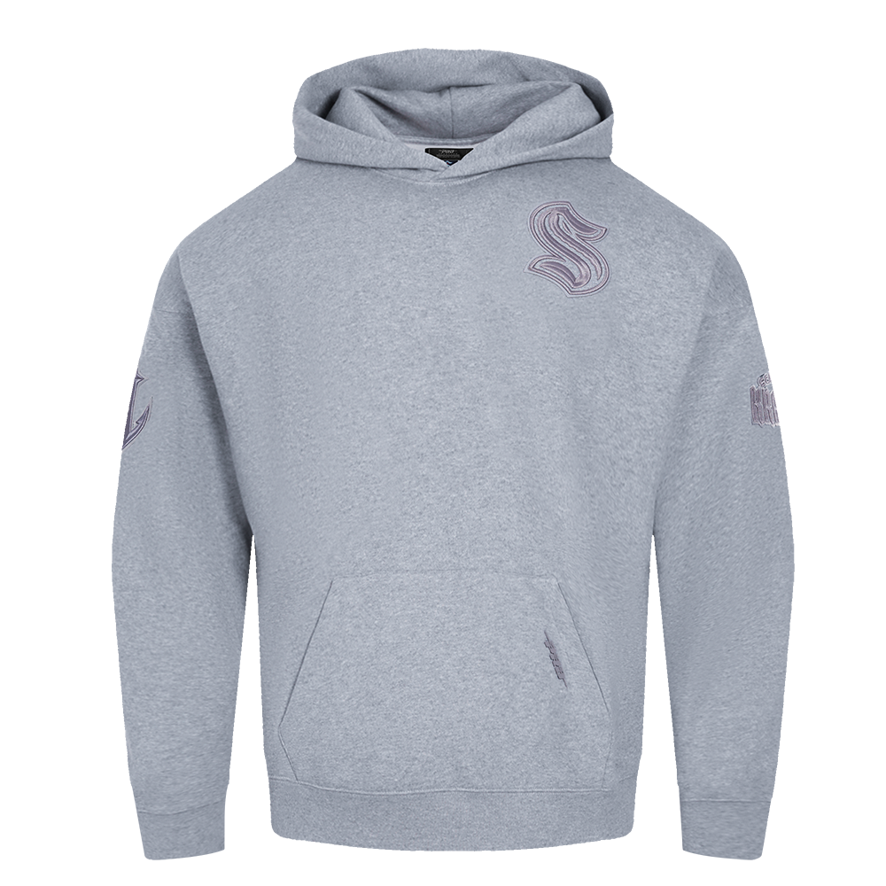 NHL SEATTLE KRAKEN NEUTRAL CHANDAIL À CAPUCHON EN MOLLETON À ÉPAULES TOMBANTES POUR HOMME (GRIS CHINÉ FONCÉ)