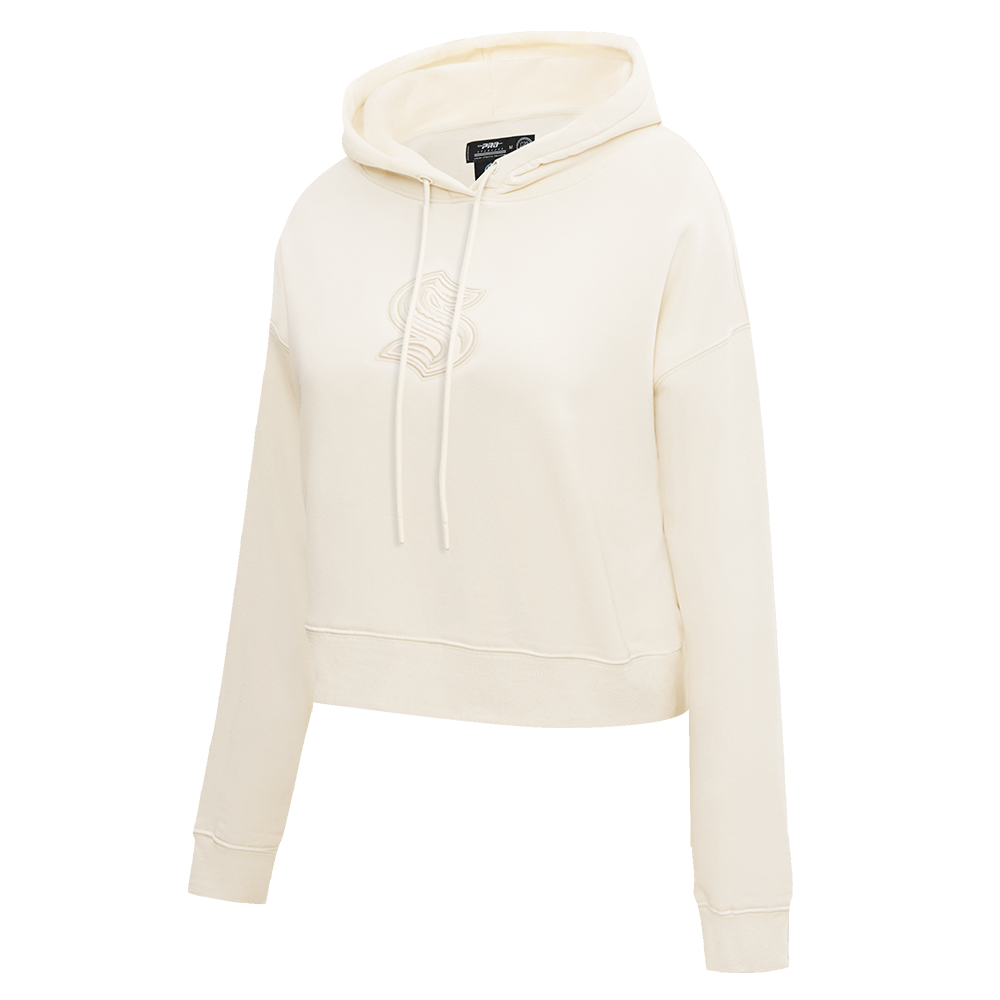 NHL SEATTLE KRAKEN NEUTRAL WOMEN'S CROPPED PULLOVER HOODIE (EGGSHELL)