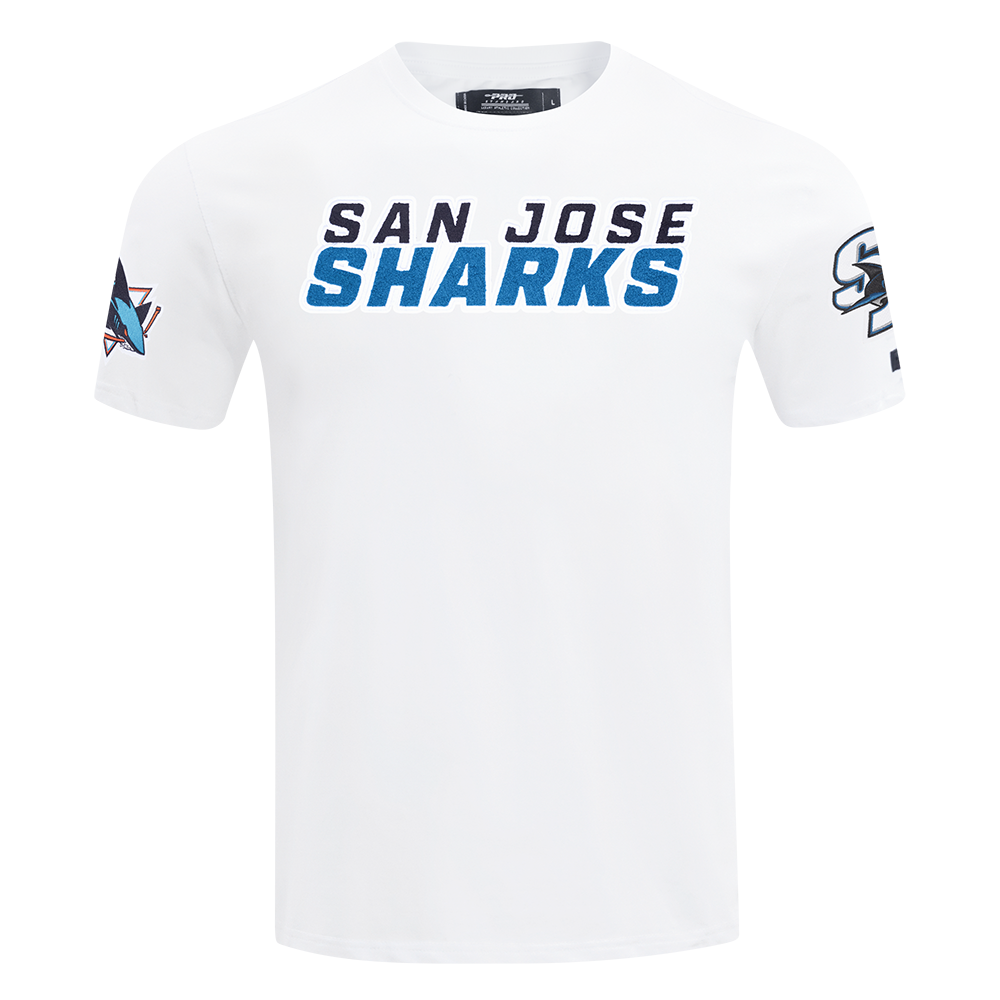 NHL SAN JOSE SHARKS CLASSIC CHENILLE T-SHIRT EN JERSEY SIMPLE POUR HOMME (BLANC)