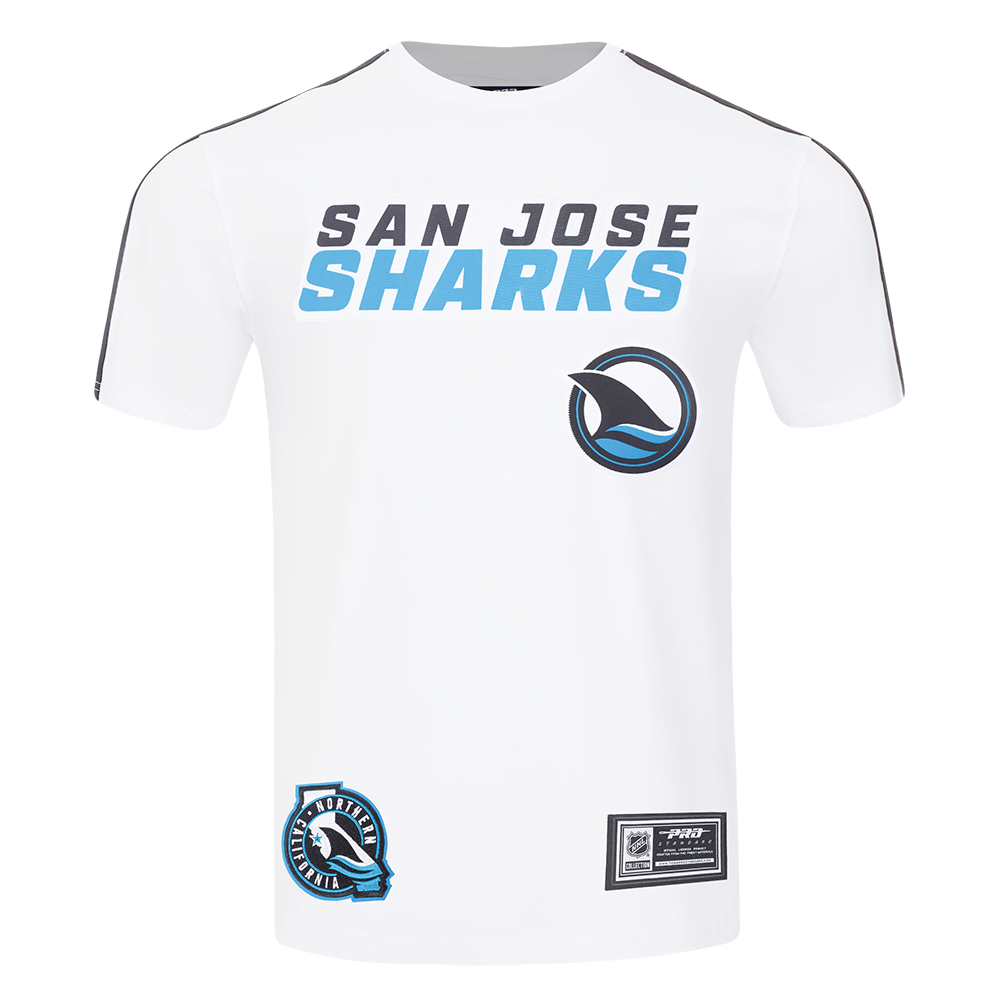 NHL SAN JOSE SHARKS CLASSIC T-SHIRT RAYÉ EN JERSEY SIMPLE ET FILET POUR HOMME (BLANC/NOIR)