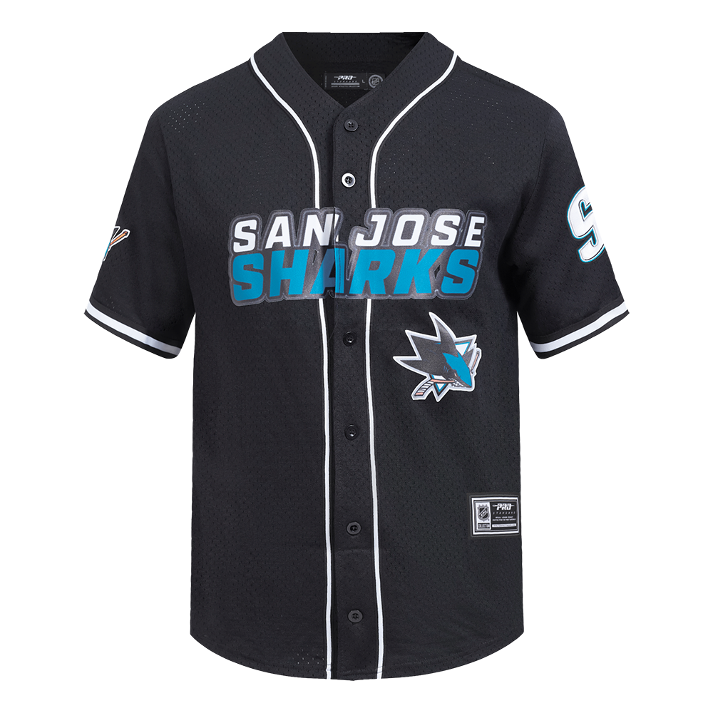 NHL SAN JOSE SHARKS CLASSIC MEN'S  MESH BUTTON DOWN SHIRT (BLACK)