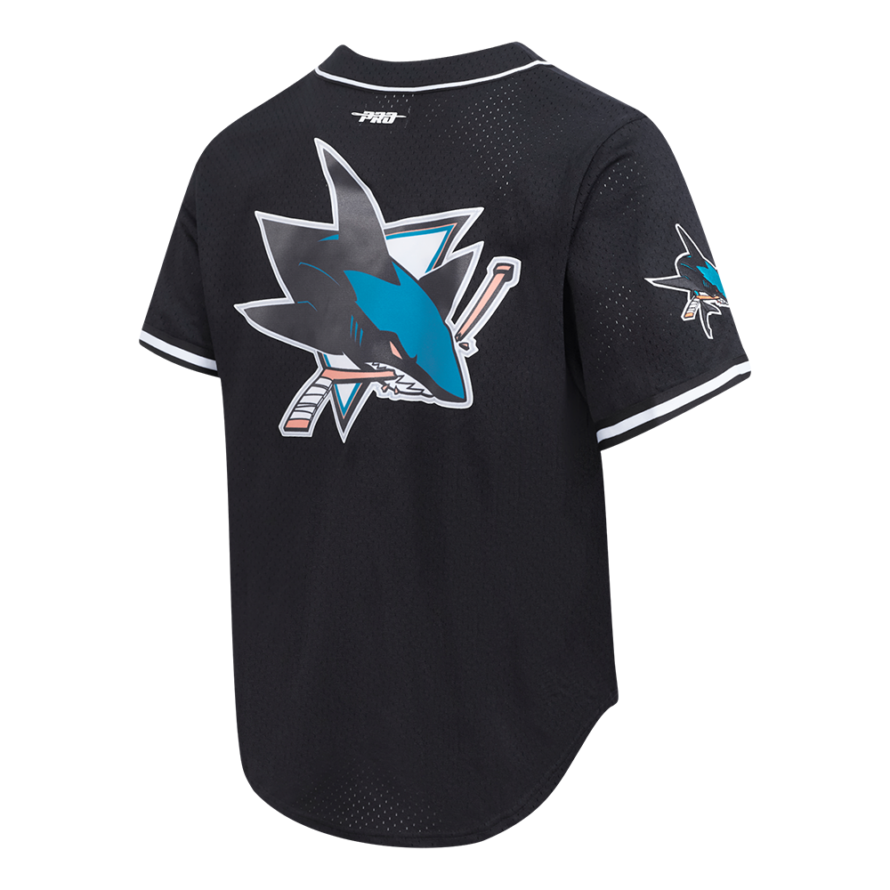 NHL SAN JOSE SHARKS CLASSIC MEN'S  MESH BUTTON DOWN SHIRT (BLACK)