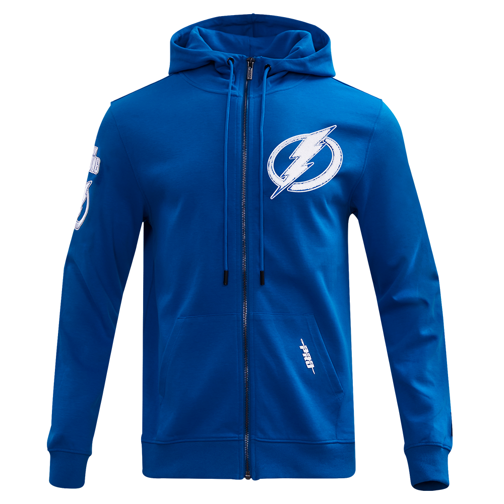 NHL TAMPA BAY LIGHTNING CLASSIC CHENILLE CHANDAIL À CAPUCHON EN MAILLE DOUBLE À GLISSIÈRE POUR HOMME (BLEU DODGER)