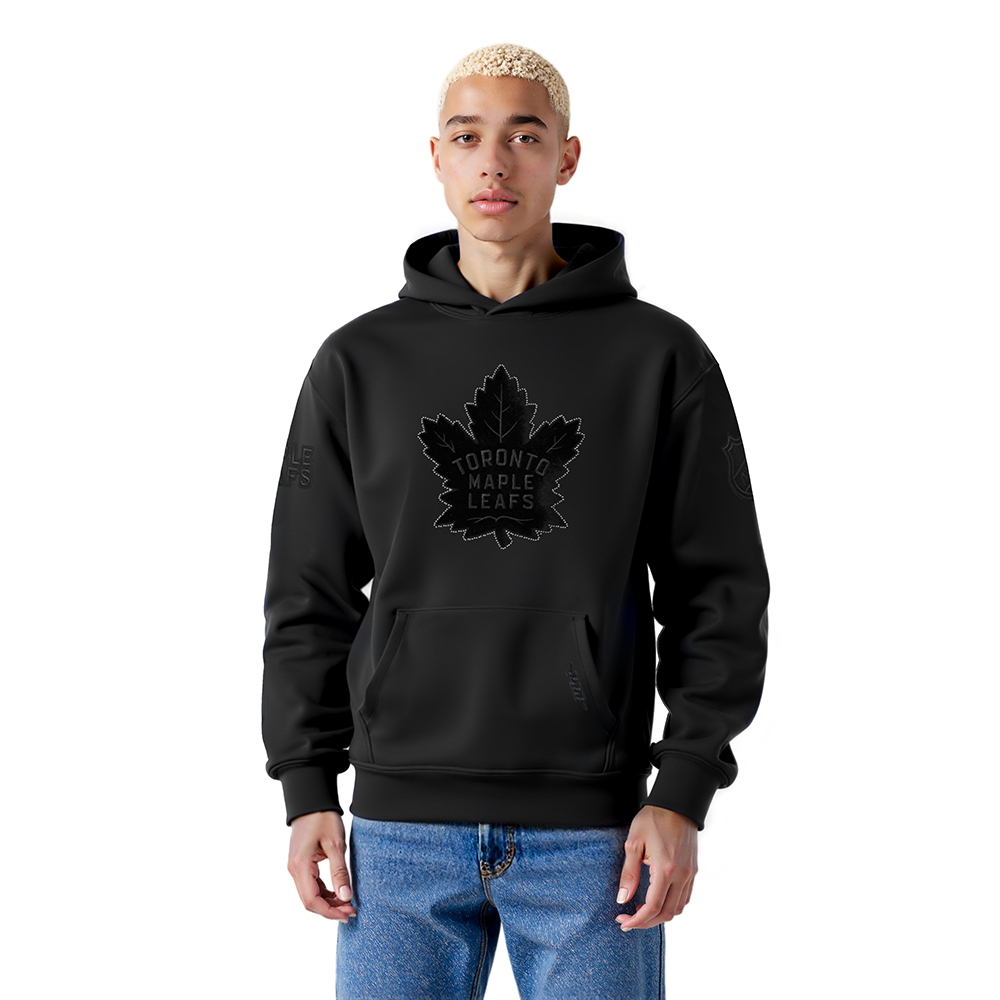 NHL TORONTO MAPLE LEAFS BLACKOUT MEN'S DROP SHOULDER FLC PO HOODIE (BLACK)