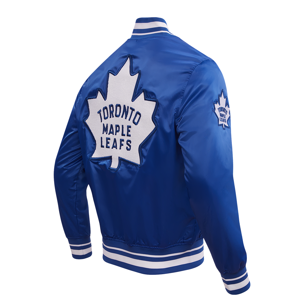 NHL TORONTO MAPLE LEAFS RETRO CLASSIC BLOUSON EN SATIN À BORDS CÔTELÉS POUR HOMME (BLEU DODGER)